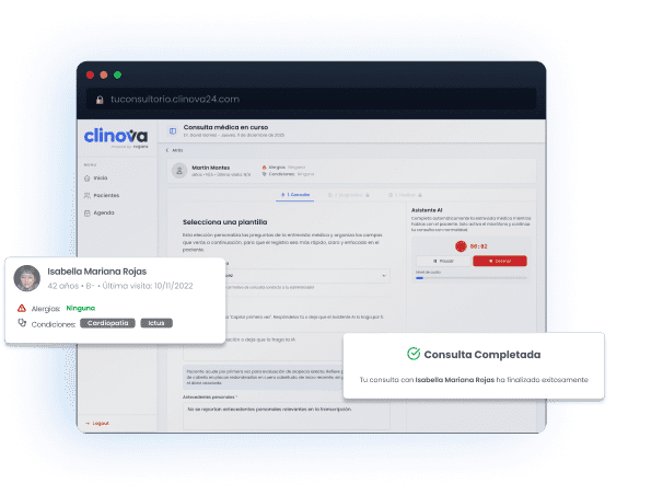 Dashboard de Clinova — historia clínica electrónica con IA