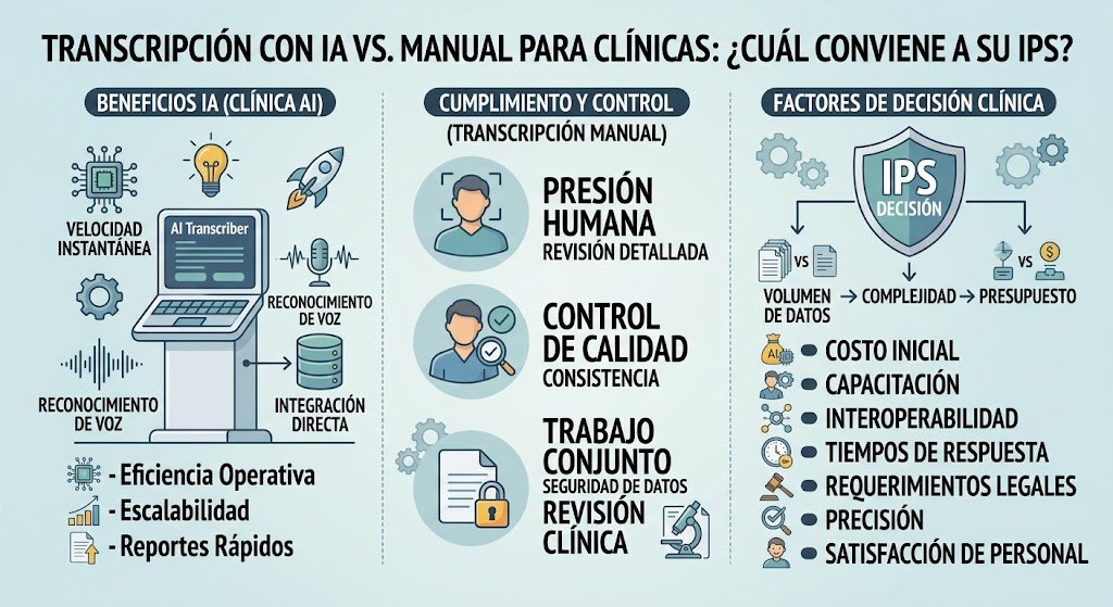 Blog | Transcripción con IA vs. Manual para Clínicas: ¿Cuál Conviene a su IPS?